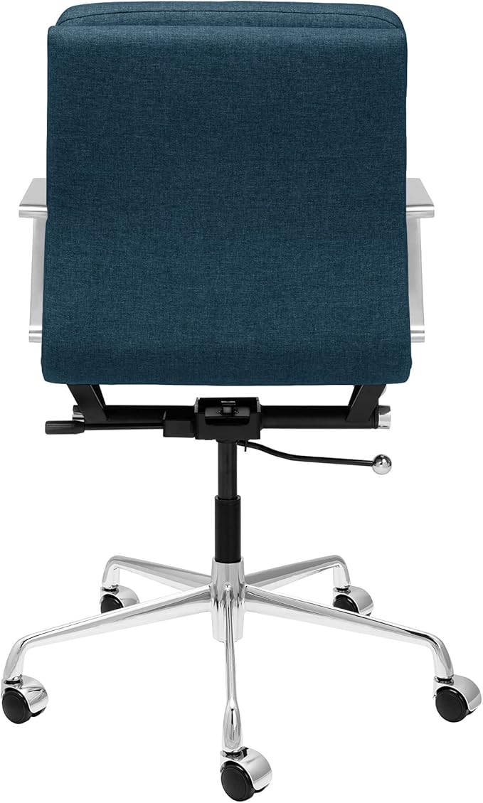 Laura Davidson Furniture SOHO II Padded Management Office Chair - Mid Back Desk Chair with Arm Rest, Swivel & Cushion Availability, Made of Poly-Cotton Fabric, Dark Blue Fabric, Computer Chair