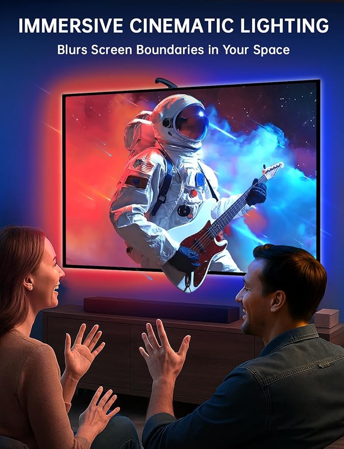 TV LED Backlight Sync to Screen – 11.5ft LED Lights for 32-50 Inch TVs & PC Monitors, Smart App Control TV Lights That Change with TV, USB-C Powered RGB Strip Lighting