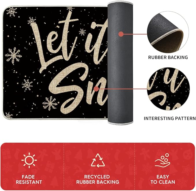 Artoid Mode Let It Snow Snowflake Snowman Light Christmas Decorative Kitchen Mats Set of 2, Home Party Low-Profile Kitchen Rugs - 17x29 and 17x47 Inch