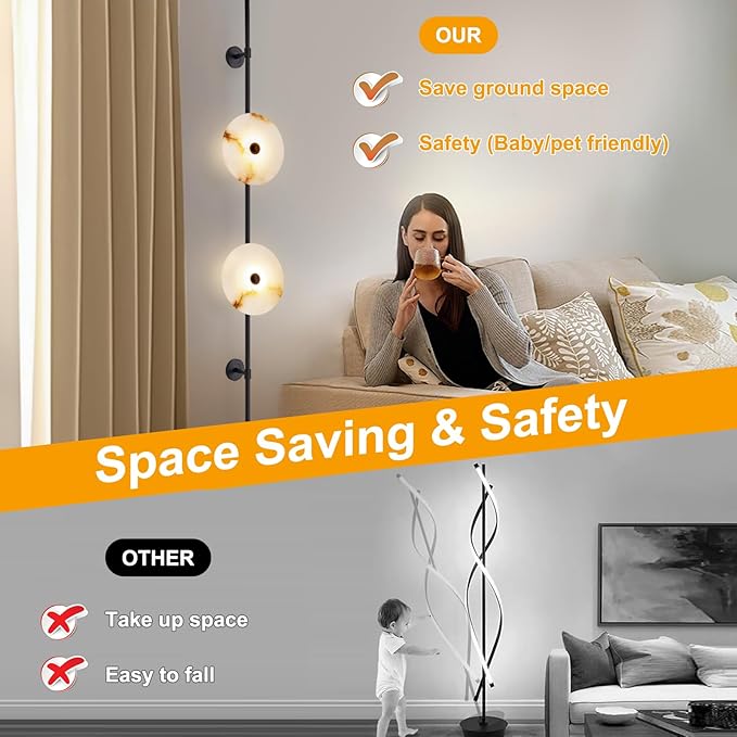 Alabaster Wall Sconce,8W Round Natural Marble Plug in Wall Sconce Lamp Cord with Knob Dimmer Switch, Indoor LED Modern Wall Lamp for Bedroom, Stairs, Living Room, Bedside, Hallway (Black)