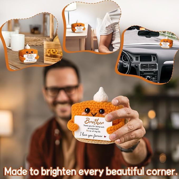Thank You Gifts for Brother from Sister Brother, Mini Crochet Pumpkin Pie Plush Birthday Presents for Men Friends Presents, Halloween Thanksgiving Christmas Stocking Stuffer Emotional Small Decor