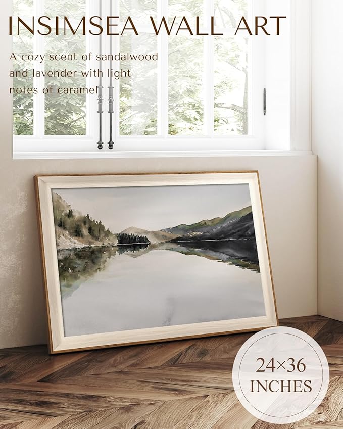 InSimSea Framed Canvas Wall Art Mountain Reflection Decor Vintage Wall Art Mountain Range Nature Wilderness Art Decorative Rustic for Living Room, Bedroom, Office Wall Decor 24X36In