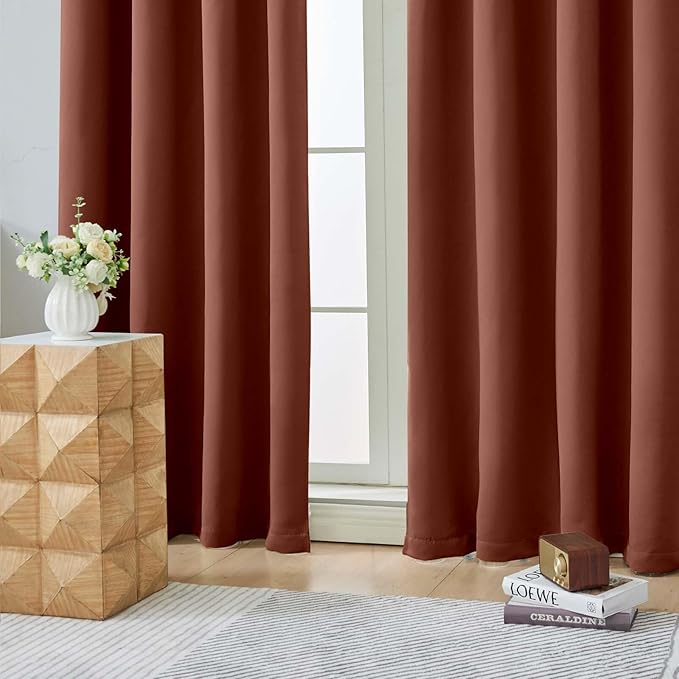 Aiyufeng Terracotta Short Blackout Curtains for Bedroom 45 Inches Long 2 Panels Set, Solid Thermal Insulated, Energy Saving Window Treatment Curtains Blackout Drapes, W40 x L45 Inch, Terracotta