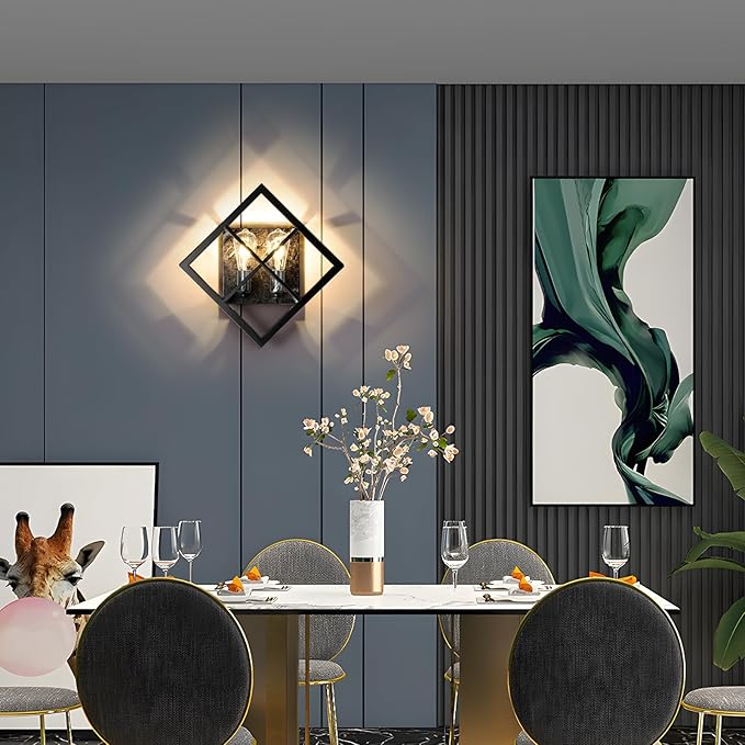Black Wall Sconces,17.8 in Rustic Wall Sconces Mount Lamp Indoor for Living Room Bedroom Bathroom Stairway(E26 Base, Bulbs Not Include 1Pack) Gray Marble Texture