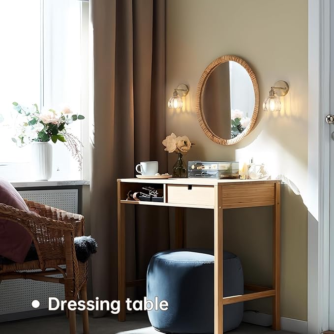 Vintage Wall Sconces with Cute Transparent Tulip Glass Lampshade 180 Degree Adjustable Brass Sconces Hradwired Modern Wall Lighting Fixture with Switch for Bedside Bedroom Doorway