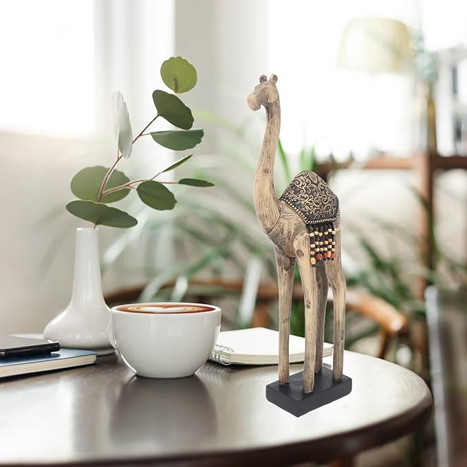 Camel Statue Resin Camel Figurine 5.90x2.55x16.14in Desert Animal Figurines Retro Style Room Decor Exquisite Living Room Decor for Home Office Decor (L)