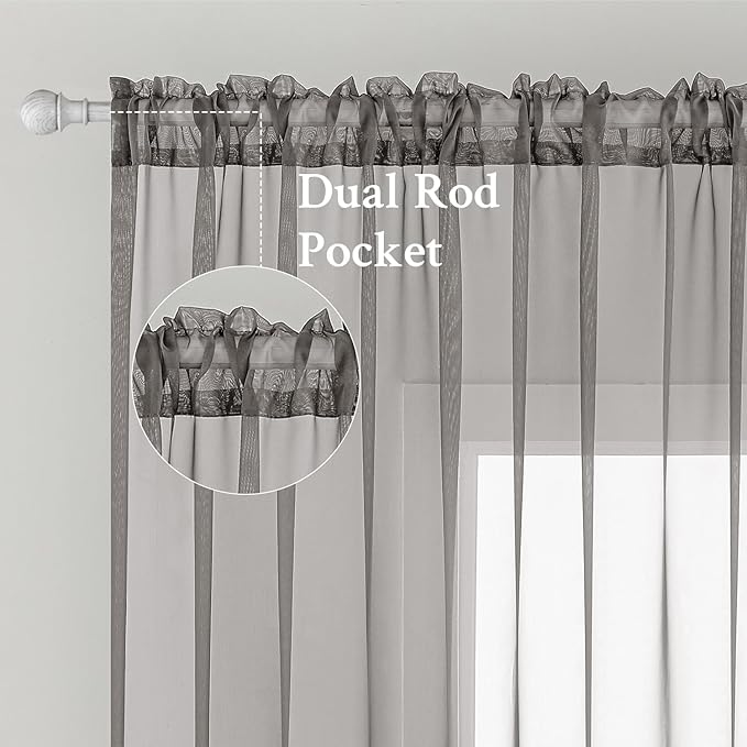 MIULEE 2 Panels Solid Color Sheer Window Curtains Elegant Window Voile Panels/Drapes/Treatment for Bedroom Living Room (54X72 Inches Grey)
