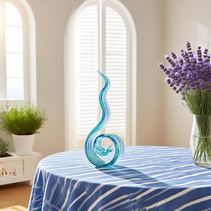 11.4" Tall Hand-Blown Glass Sculpture Murano-Style Sculpture Art Ornament Statue Figurines Home Decor Accent Piece Coastal Ocean Nautical Home Decor,Shelf,TV Stand,Tabletop Centerpieces,Wonderful Gift