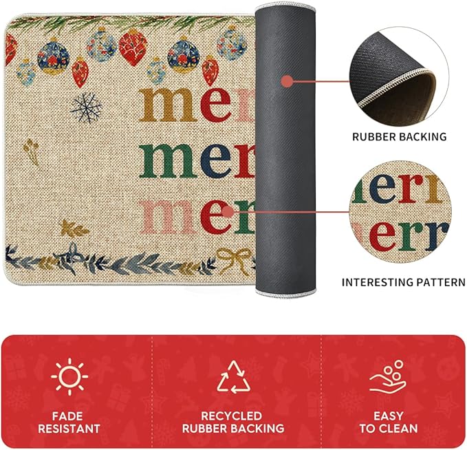 Artoid Mode Watercolor Nutcrackers Merry Christmas Decorative Kitchen Mats Set of 2, Home Party Low-Profile Kitchen Rugs - 17"x29"+17"x36"+17"x47"