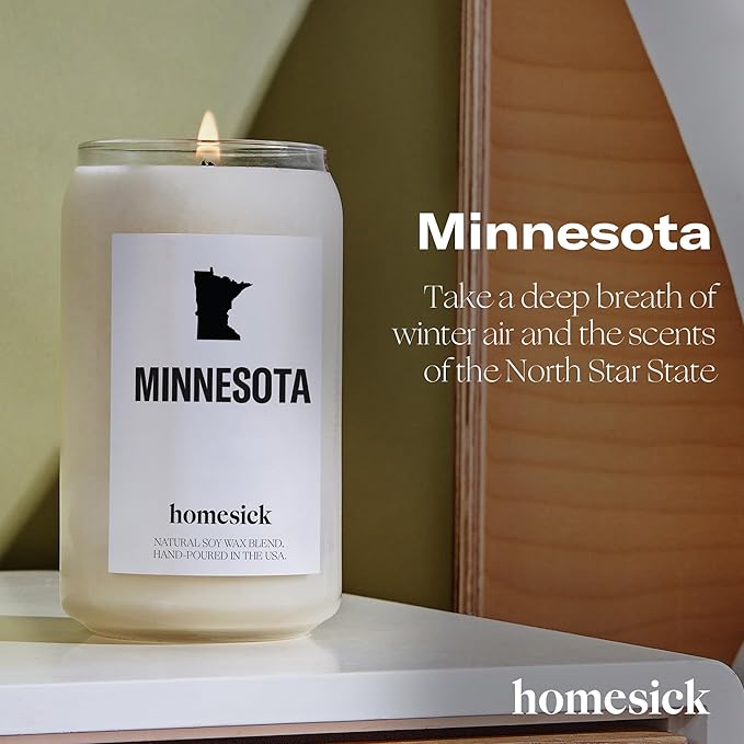 Homesick Scented Candles for Home (Minnesota) - 13.75 oz Long-Lasting Soy Wax Jar Candle for Women & Men for All Occasions, 60-80 Hours Burn Time - Notes of Apple, Maple & Clove
