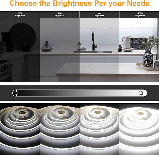 32.8ft White COB LED Strip Light, High Bright LED Strips with 320LEDs, RF Remote and UL Power Supply, 6000K Dimmable LED Lights for Bedroom, Kitchen, DIY Home Decoration, 2 Rolls of 16.4ft