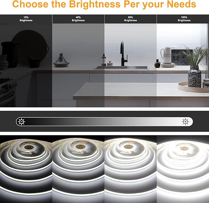 White COB LED Strip Light, Dimmable 24.6ft/7.5m LED Light, 6000K Daylight White 2400 LEDs High Lumen LED Tape Lights CRI 90+ with RF Remote and UL Power for Bedroom,Kitchen,DIY Home Decoration