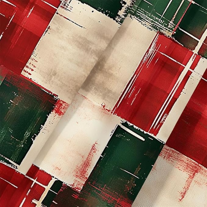 JAWO Christmas Plaid Shower Curtain, Red Green Abstract Christmas Plaid Shower Curtain for Bathroom, Waterproof Polyester Fabric Bathroom Curtains with Hooks for Xmas Holiday,72X78