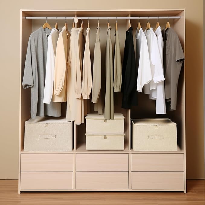 ANMINY Storage Bins with Zipper Lids 13 Qt Lidded Fabric Storage Boxes Baskets Cubes with Handles Collapsible Washable Cotton Linen Closet Shelf Clothes Organizer Containers - Beige, Small