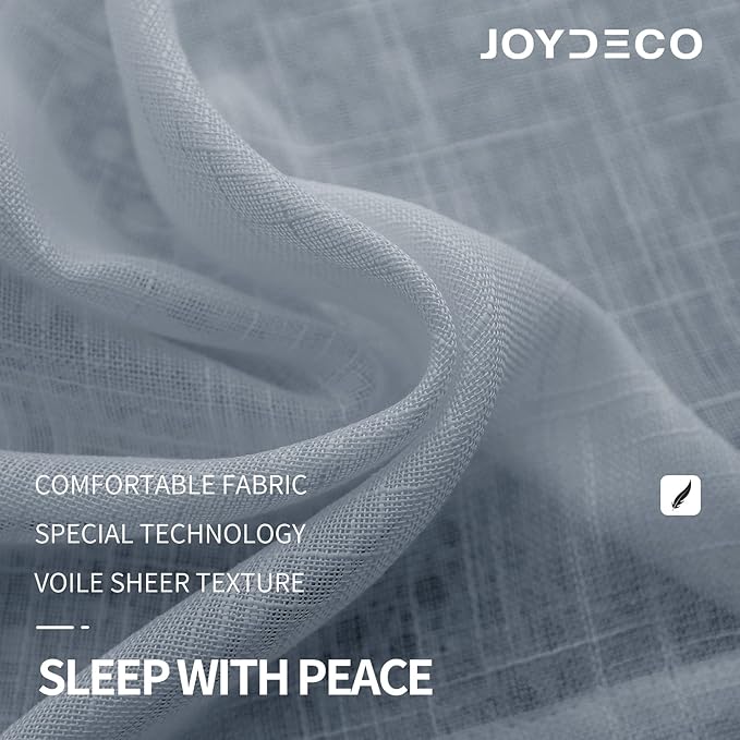 Joydeco Grey Sheer Curtains 84 Inch Length 2 Panels Set, Rod Pocket Linen Sheer Curtain Drapes, Voile Window Treatments for Bedroom Living Room (54x84 inch,Cross Pattern)