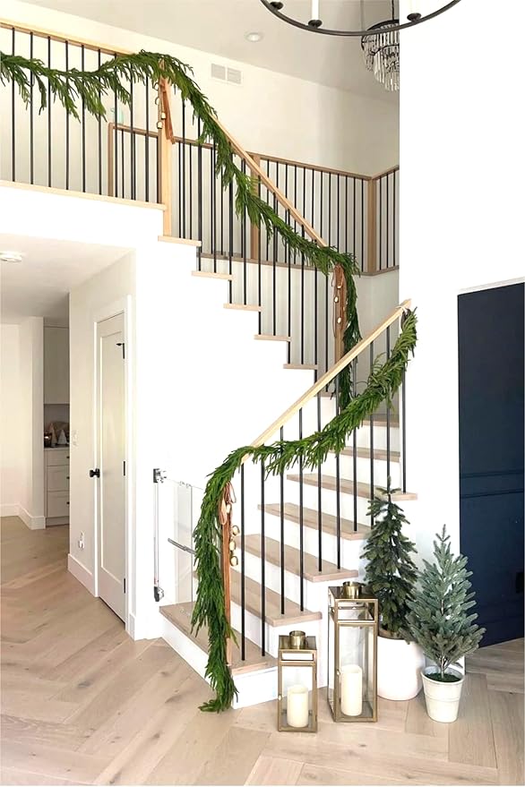 Faux Norfolk Pine Christmas Garland – Real Touch Greenery Artificial Cedar Christmas Garland for Fireplace Mantel, Staircase, Door Frame, Holiday Indoor Winter Décor (15FT)