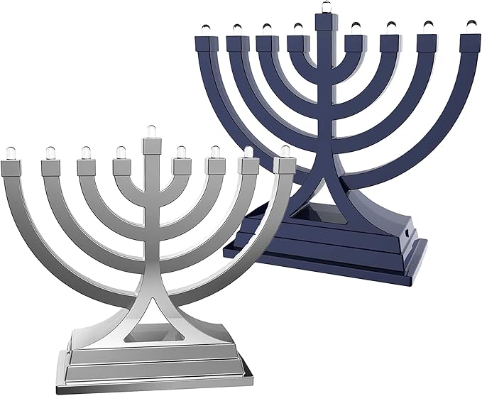 Zion Judaica Blue & Silver Set Mini Electric Menorahs LED Battery/USB Powered Minorah On-The-Go Multi Light Setting Hanukiah Hanukkah Battery Minorah Small Menorot for Home Office Chanukah Decorations