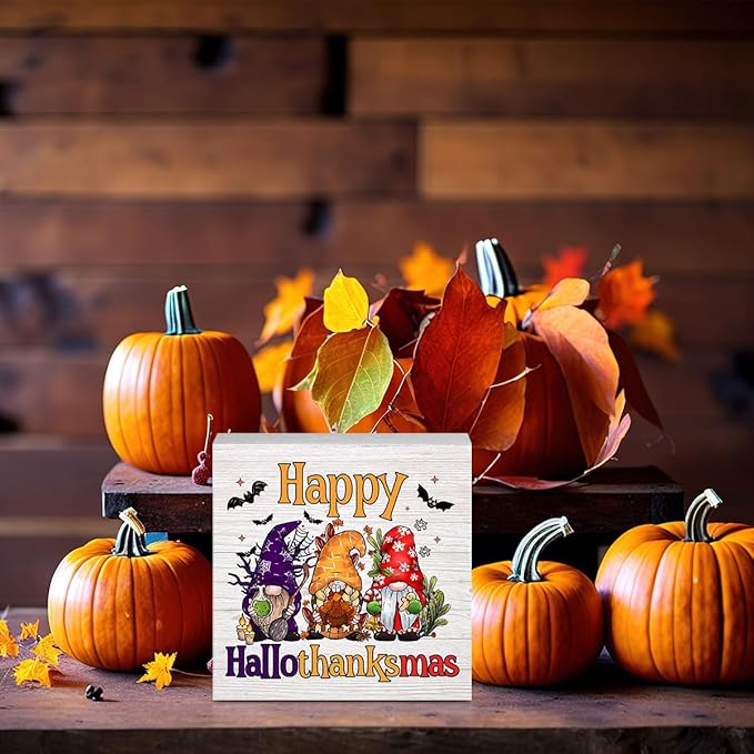 Gnomes Decorations for Home, Gnome Home Farmhouse Decor, Halloween Thanksgiving Christmas Decorations Wooden Box Sign Kitchen Living Room Shelf Desk Decor Office Accessories