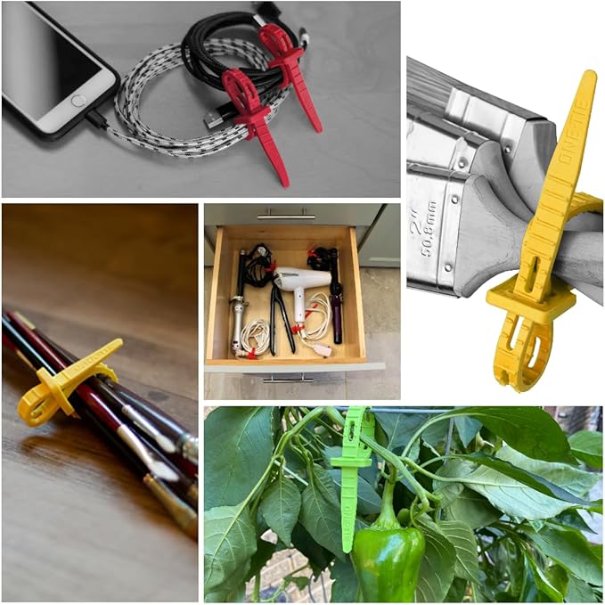 ONE TIE 8-Inch Reusable Zip Ties - Cable Management & Cord Organizer Zip Ties for Home, Office, and Industrial Use, Great for Gardening, Weather Resistant, Indoor/Outdoor Use, USA, 10pcs, Green