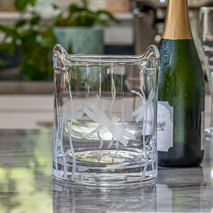 Rolf Glass Dragonfly Ice Bucket | Glass Champagne Ice Bucket | Lead-Free and Diamond-Wheel Engraved | Designed and Engraved in the USA | Nature-Inspired Design