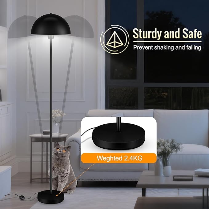 Floor Lamp for Bedroom Modern, Lamp with Mushroom Lampshade, 65.5" Tall Floor Lamp, E26 Base, Footswitch, ETL Listed, Industrial Standing Lamps for Living Room Nursery, Mid Century Home Decor, Black