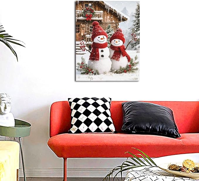 Zyphren Christmas Snowman Wall Art Winter Picture Wall Decor Snowman Canvas Print Painting Home Artwork Gifts for Living Room Bedroom Bathroom 16"x20"