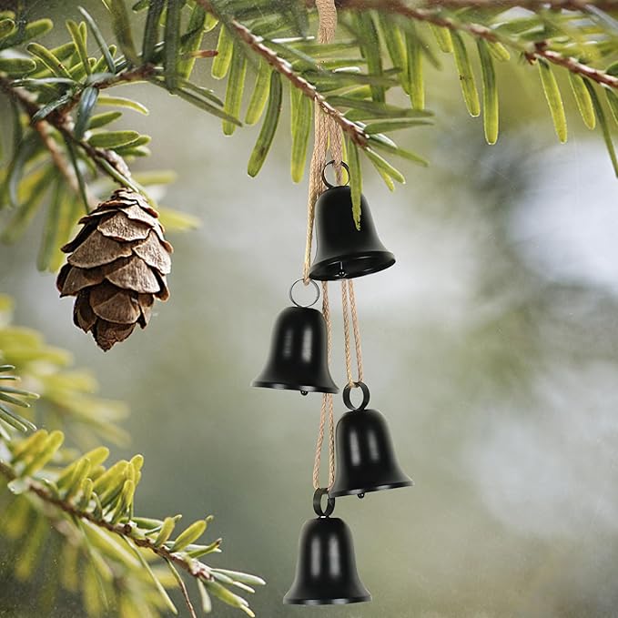 styleonme Styleonme Decorative Bells, Christmas Bells, Metal Indoor and Outdoor Blessing Bells, 4-Piece Set of Harmonious Bells, Vintage Handmade and Rustic Lucky Christmas Bells Hanging on a Rope