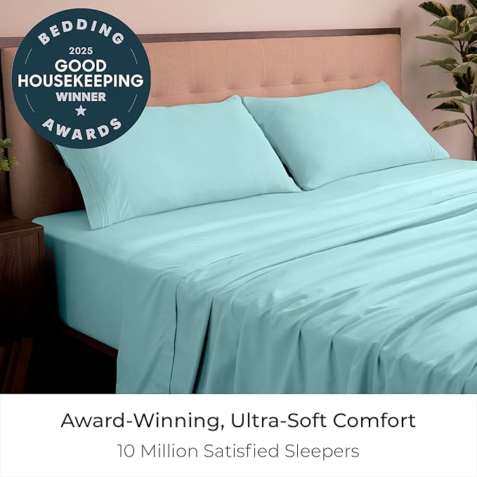 Mellanni California King Sheets Set - 4 PC Iconic Collection Bedding - Hotel Luxury, Extra Soft, Cooling Bed Sheets - Wrinkle, Fade, Stain Resistant (Cal King, Aqua)