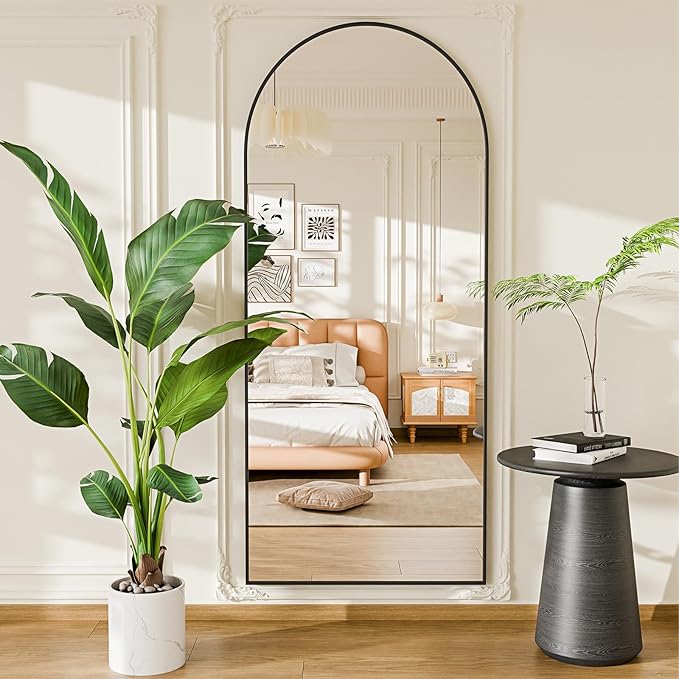 SUNQUEEN 71"x28" Floor Mirror Full Length, Arched Full Length Mirror with Stand, Full Body Mirrors for Bedroom Living Room or Cloakroom Black