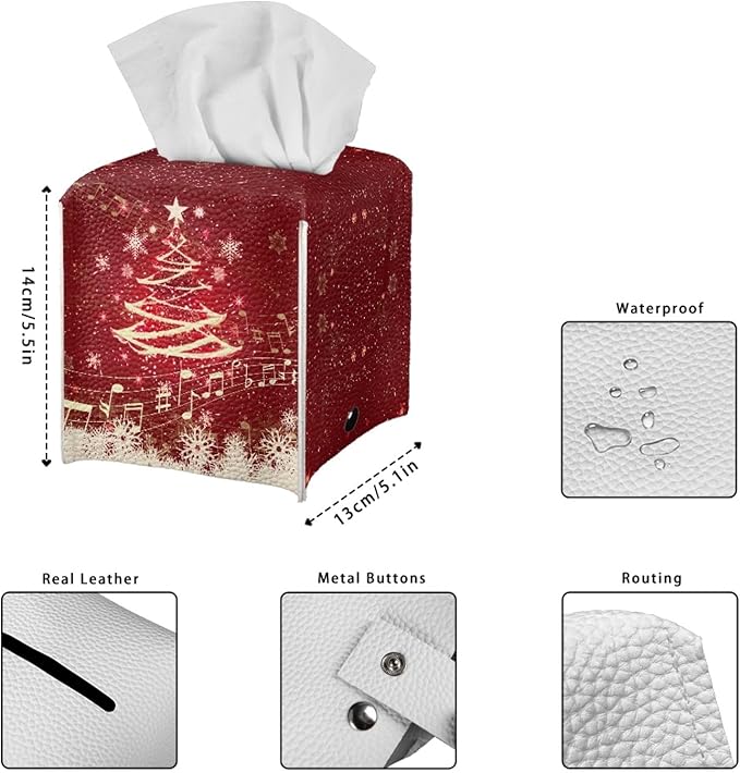 Christmas Tree Tissue Box Holder Square Tissue Holder Organizer Modern Napkin Cover for Bedroom Dresser Night Stand Office Desk PU Leather Decor