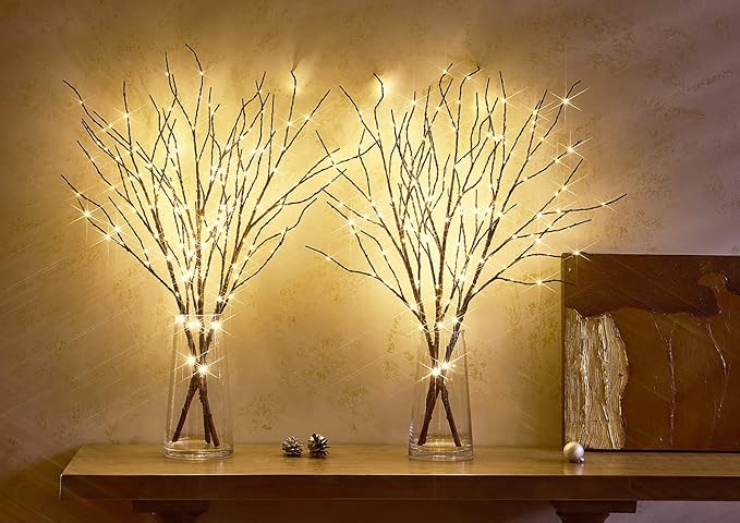 LITBLOOM Lighted Brown Willow Branches 30IN 150 LED Plug in with Timer and Dimmer Tree Branch Lights with Warm White Lights for Holiday Christmas Home Decoration