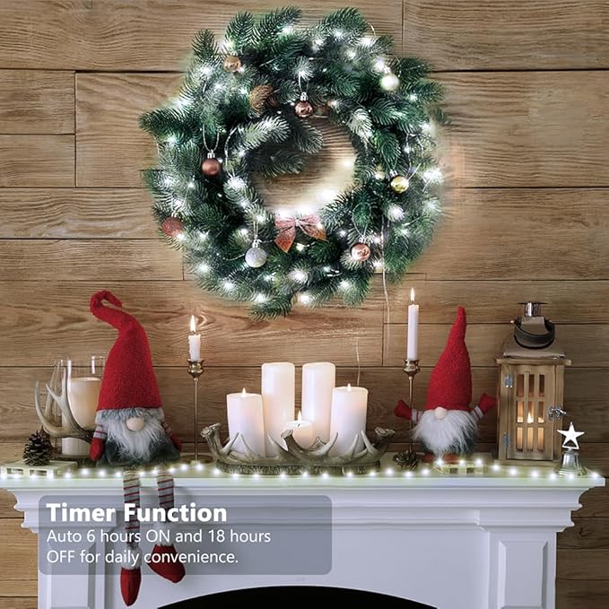 Battery Operated String Lights, 33ft 100 LED Fairy String Lights Battery Powered w/Remote & Timer for Indoor Outdoor Christmas Trees Wreath Decoration Bedroom Patio - Cool White