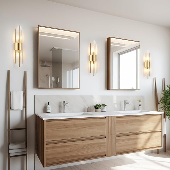 Modern Gold Crystal Wall Sconce, Gold Wall Light Vertical Rod Design,Vintage Looking Gold Metal Wall Sconce, for Living Room, Bedroom, Bathroom, Vanity, Staircase, Hallway