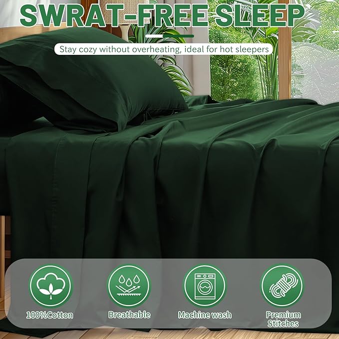 Extra Deep Pocket Queen Sheets 18-24 Inch 100% Egyptian Cotton 1000 Thread Count Sateen Weave Soft Breathable 4 Pieces(Queen,Forest Green)