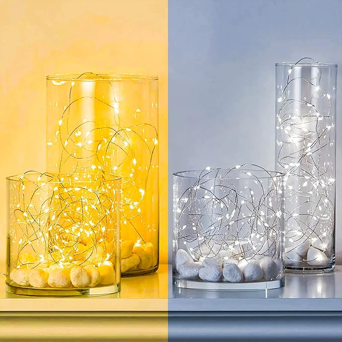 12 Pack Fairy Lights Battery Operated String Lights 7 Feet 20 Led Waterproof Christmas Lights Silver Wire Firefly Starry Moon Lights for Bedroom DIY Party WW+WT, White+Warm White