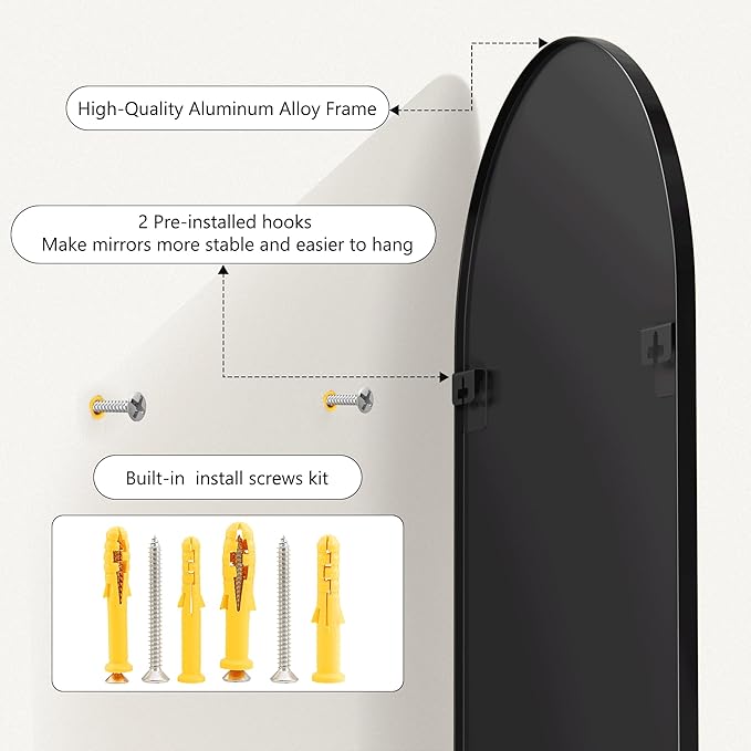 Arched Bathroom Mirror for Wall, Mirror for Vanity,30''x20'' Large Wall Mounted Mirror, Metal Frame (30''x20'', Black)