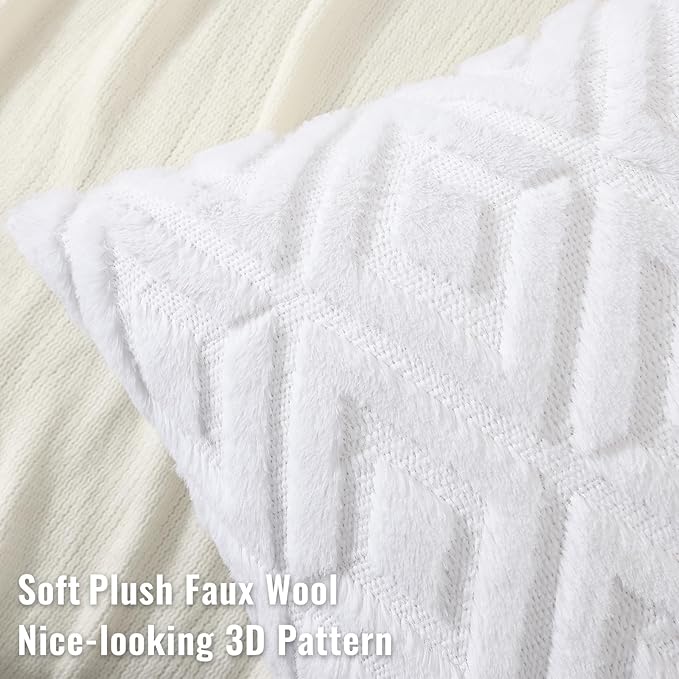 decorUhome Couch Throw Pillow Covers 26x26 Set of 2, Decorative Soft Plush Faux Wool Neutral Accent Pillow Covers for Bed Sofa Living Room, Pure White