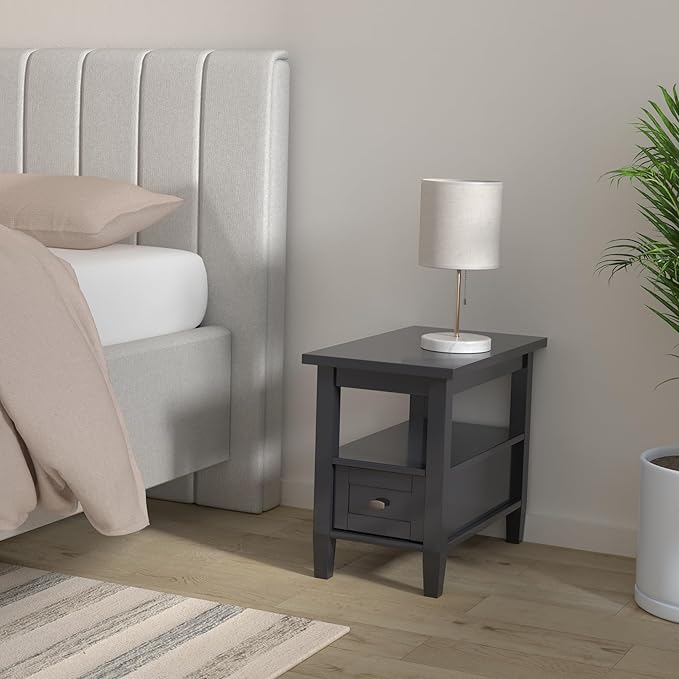 SIMPLIHOME Warm Shaker SOLID WOOD 14 inch Wide Rectangle Transitional Narrow Side Table in Black for the Living Room and Bedroom