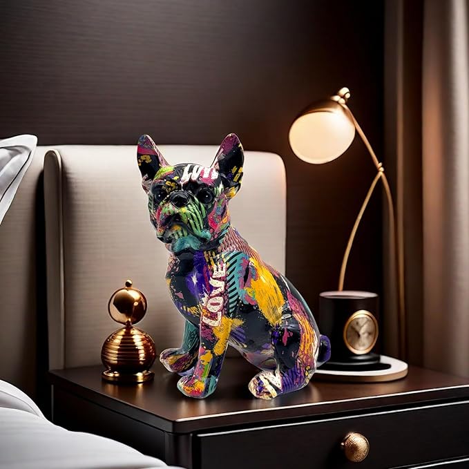 FUNSXBUG Colorful Art French Bulldog Statue Dog Figurines Sculpture Collectibles Home Office Desktop Decor Outdoor Garden Display Decoration Resin (Colour 3)