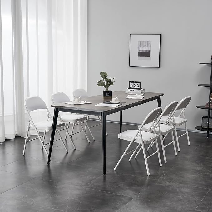 Karl home 4 Pack White Folding Chairs with Padded Seats for Outdoor & Indoor, Portable Stackable Commercial Seat with Steel Frame for Events Office Wedding Party, 330lbs Capacity
