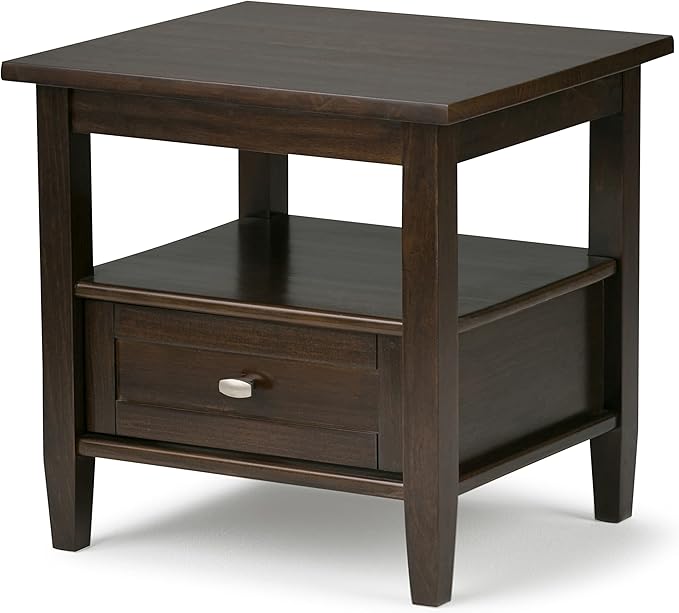 SIMPLIHOME Warm Shaker SOLID WOOD 20 inch Wide Rectangle Transitional End Side Table in Tobacco Brown for the Living Room and Bedroom