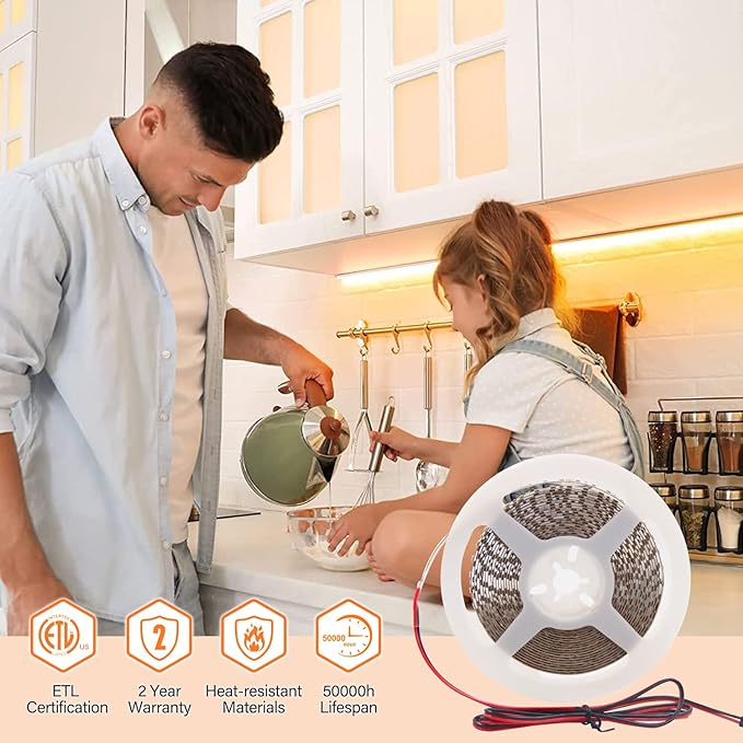 VST LED Strip Lights Warm White 120LEDs/m 1000Lm/M 9.6W/M CRI 90+ LED Tape Light 12V 2835 Cuttable Connectable Dimmable LED Strips for Indoor Under Cabinet, No Driver (2700k-16.4ft, White)