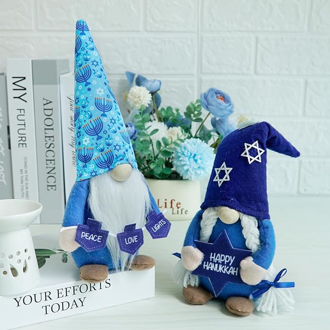 CRCZK Hanukkah Gnomes Decorations for Home Menorah Chanukah Decor Hannukah Ornaments Jewish Gnome Gifts Hanukkah Tiered Tray Decor Hannukah Gnomes Gifts