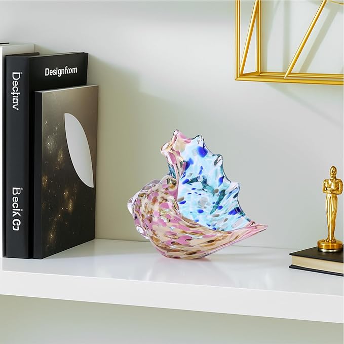 LCCCK Hand Blown Glass Conch Shell Sculpture, Sea Glass Art Figurines, Beachy Room Decor, Pink Conch Shell Decorative Statues, Sea Shell Coastal Decor for Shelf House Room, Beachy Gifts