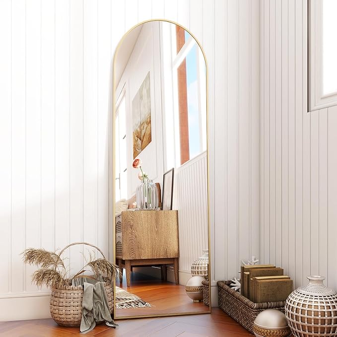 BEAUTYPEAK Arch Mirror Full Length, 59"x16" Wall Mirrors, Full Body Floor Mirror Aluminum Alloy Frame, Suitable for Bedroom, Dressing Room, Gold
