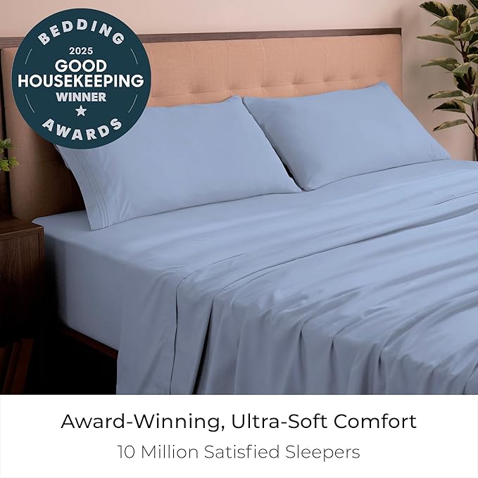 Mellanni California King Sheets Set - 4 PC Iconic Collection Bedding - Hotel Luxury, Extra Soft, Cooling Bed Sheets - Wrinkle, Fade, Stain Resistant (Cal King, Sky Blue)
