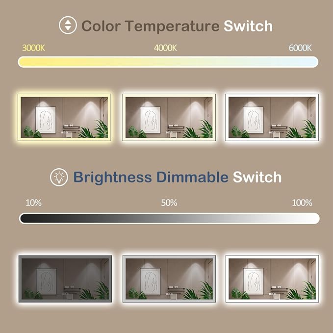 48x30 Inch LED Bathroom Mirror with Black Frame, Backlit and Front Lighted Bathroom Mirrors for Wall, Anti-Fog, Dimmable, Memory, Shatterproof, LED Vanity Mirror for Bathroom