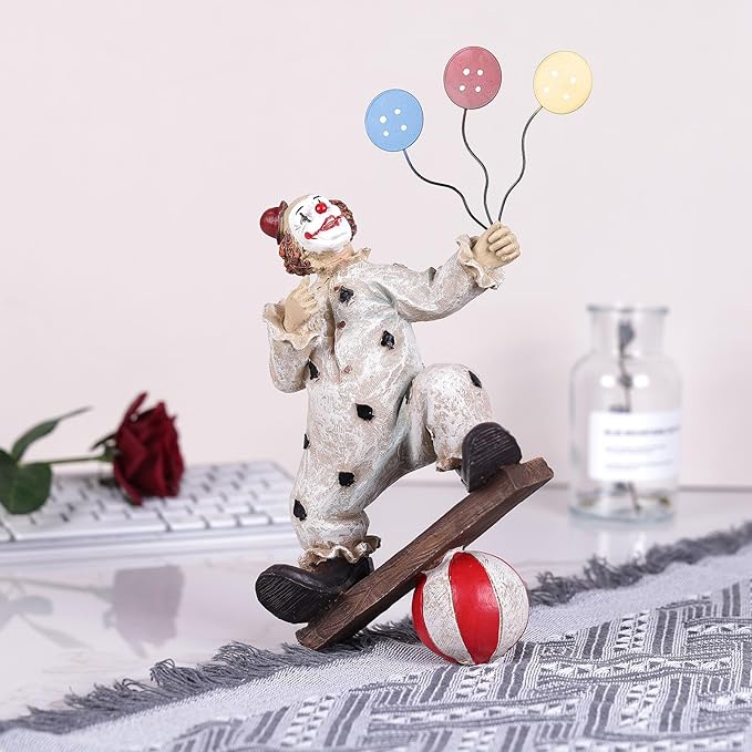 orenm Creative Clown Circus Statues,Interesting Home Decor Resin Sculpture,Handmade Crafts Collectible Art Figures Decor Ornament,Christmas,Parties and Events Desktop Decor (Balloon)