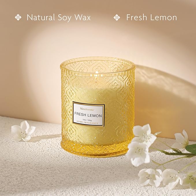 Lemon Scented Candles, 19oz Aromatherapy Candles Gifts for Women, Yellow Luxury Large Decorative Candles in Glass, Natural Soy Wax for Home