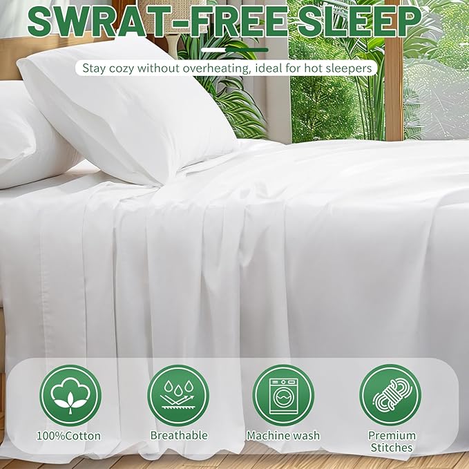 Extra Deep Pocket King Sheets 18-24 Inch 100% Egyptian Cotton 1000 Thread Count Sateen Weave Soft Breathable 4 Pieces(King,White)